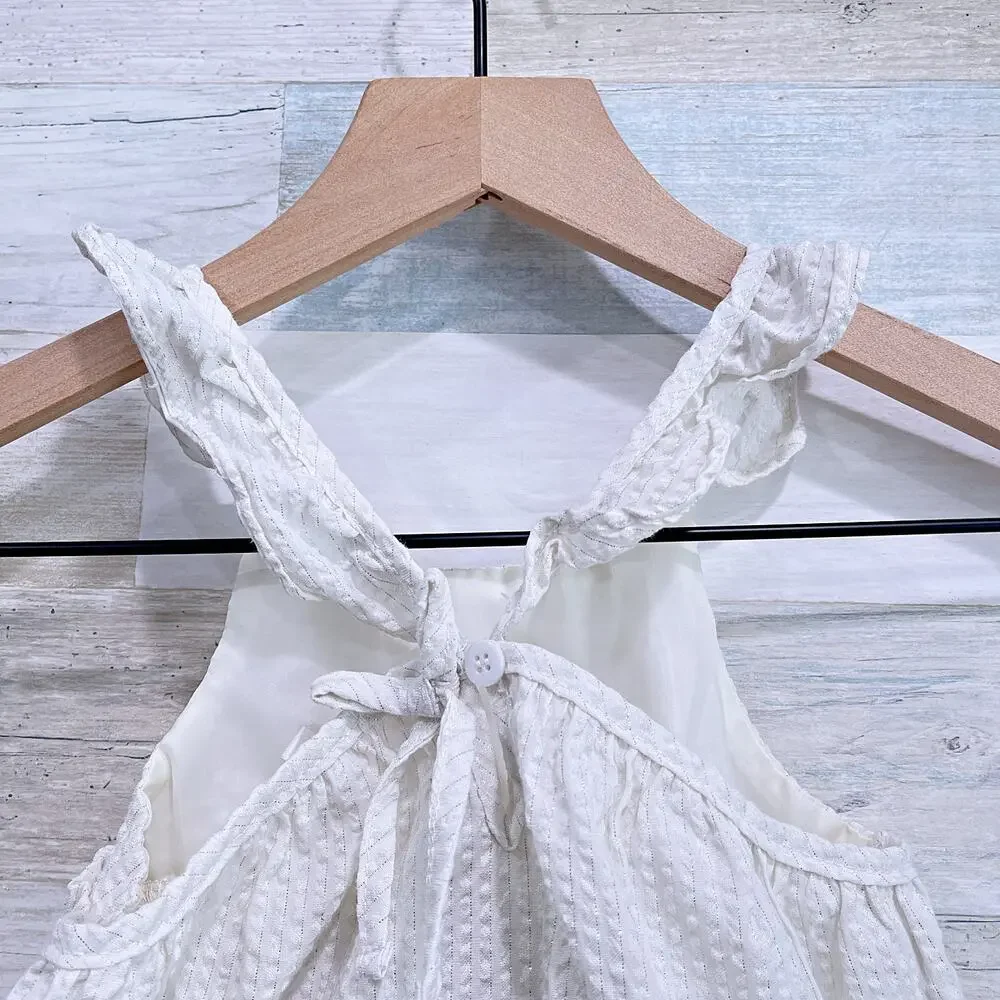 Tahari Girl Seersucker Ruffle Tiered Dress White Metallic Accent Toddler Girl 4T
